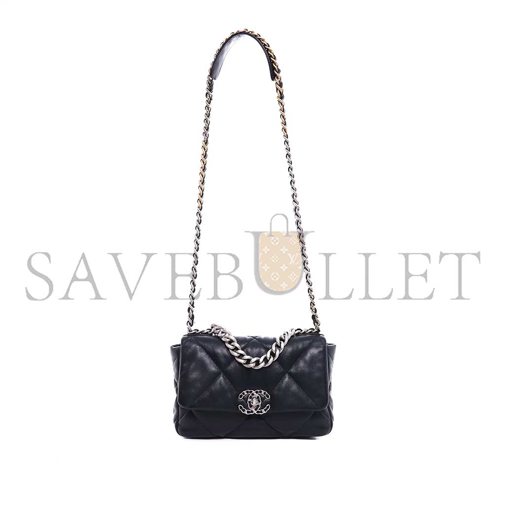 CHANEL 19 FLAP BAG BLACK LAMBSKIN MIXED HARDWARE AS1160 (26*16*9cm)